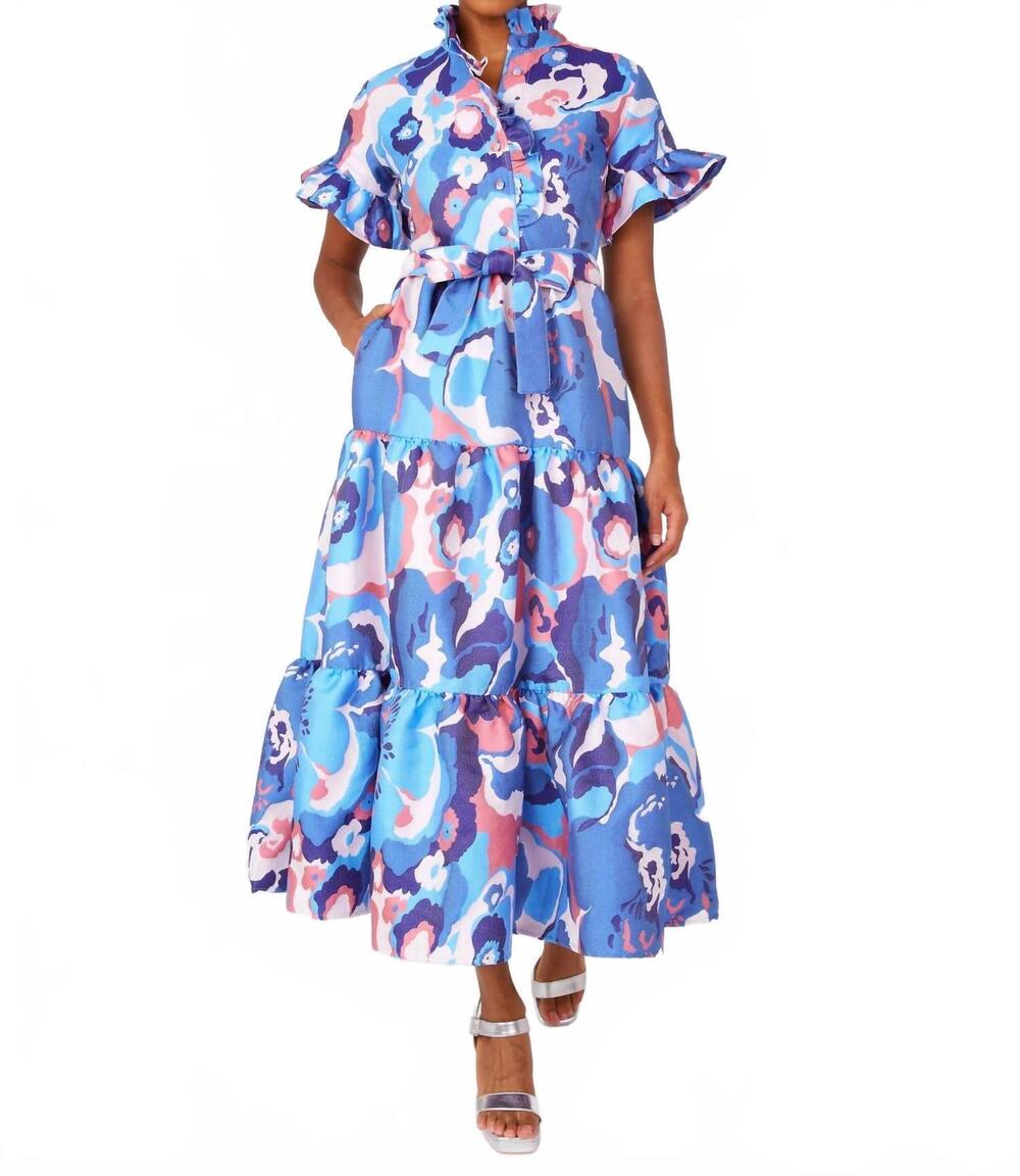 NEW ABBEY GLASS sadie maxi dress in blue retro